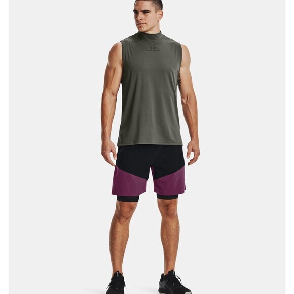 Under Armour Mens Woven 2-in-1 7'' Shorts 1373235 582 Purple Black Size L Large - Picture 10 of 10